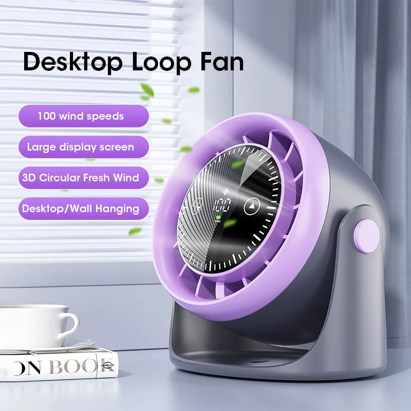 Portable Mini Touch Screen Desk Fan 100-Speed Adjustable Quiet Cooling Strong Wind with Digital Display Air Circulation Fan